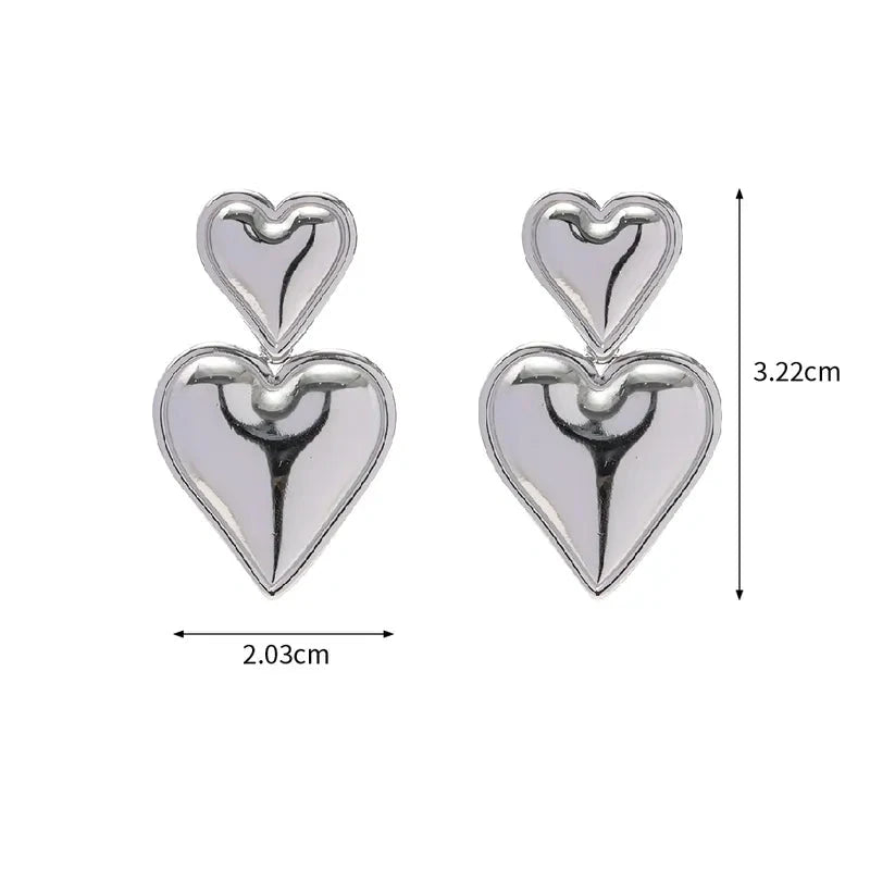 Aretes Corazón Doble Acero Inoxidable