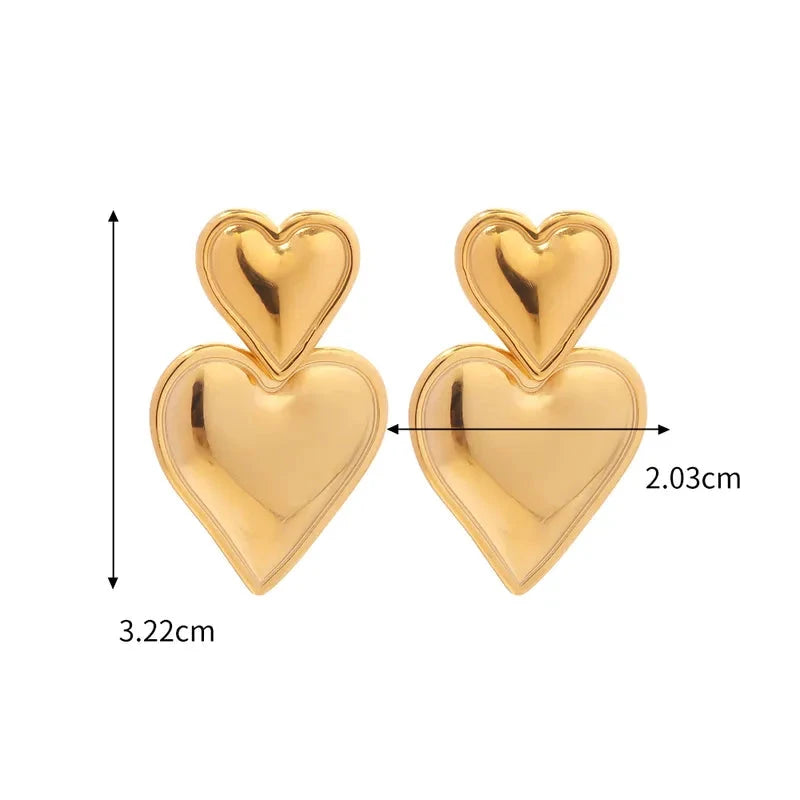 Aretes Corazón Doble Acero Inoxidable