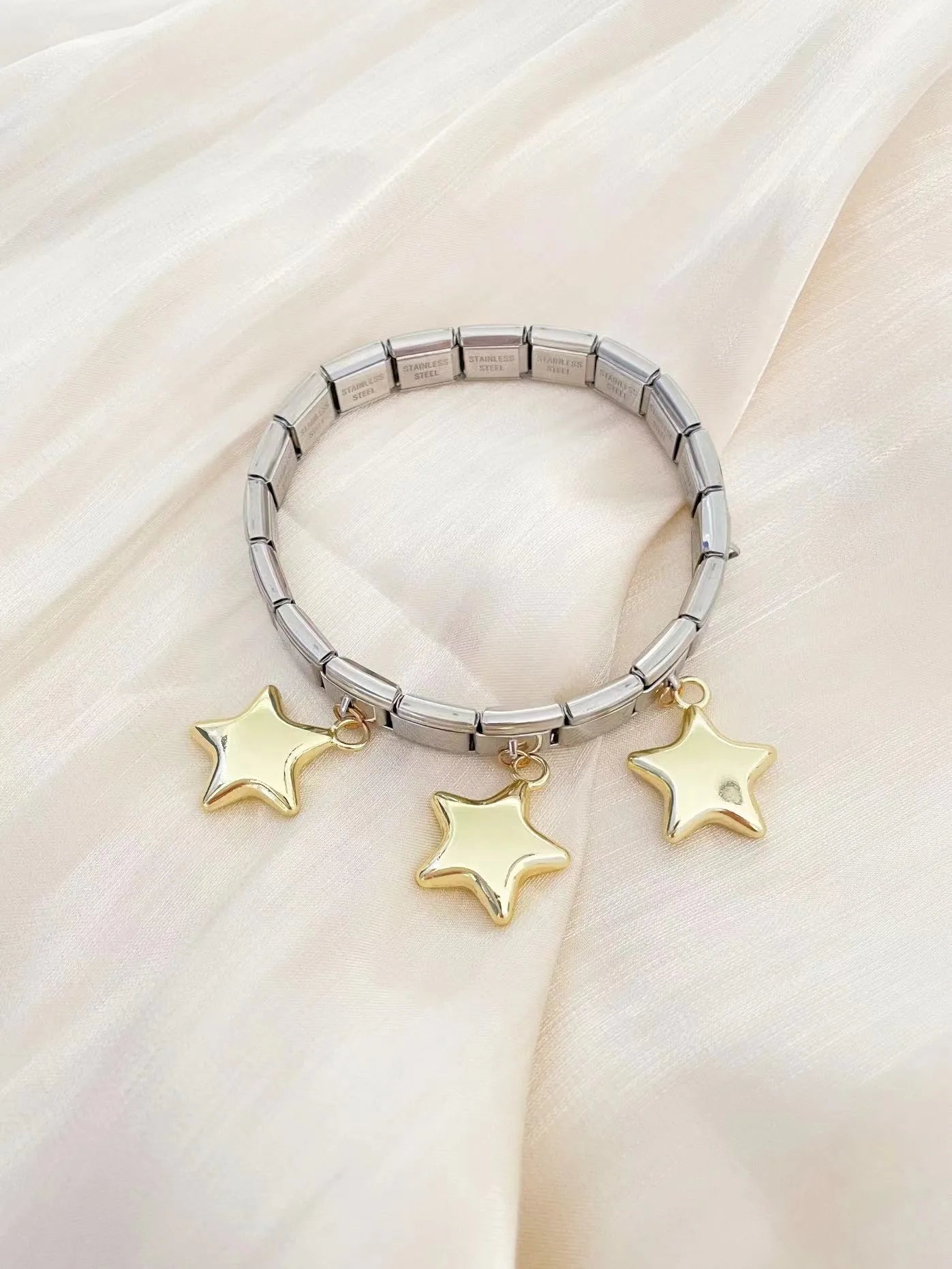 Pulsera Italiana Estrellas Acero Inoxidable