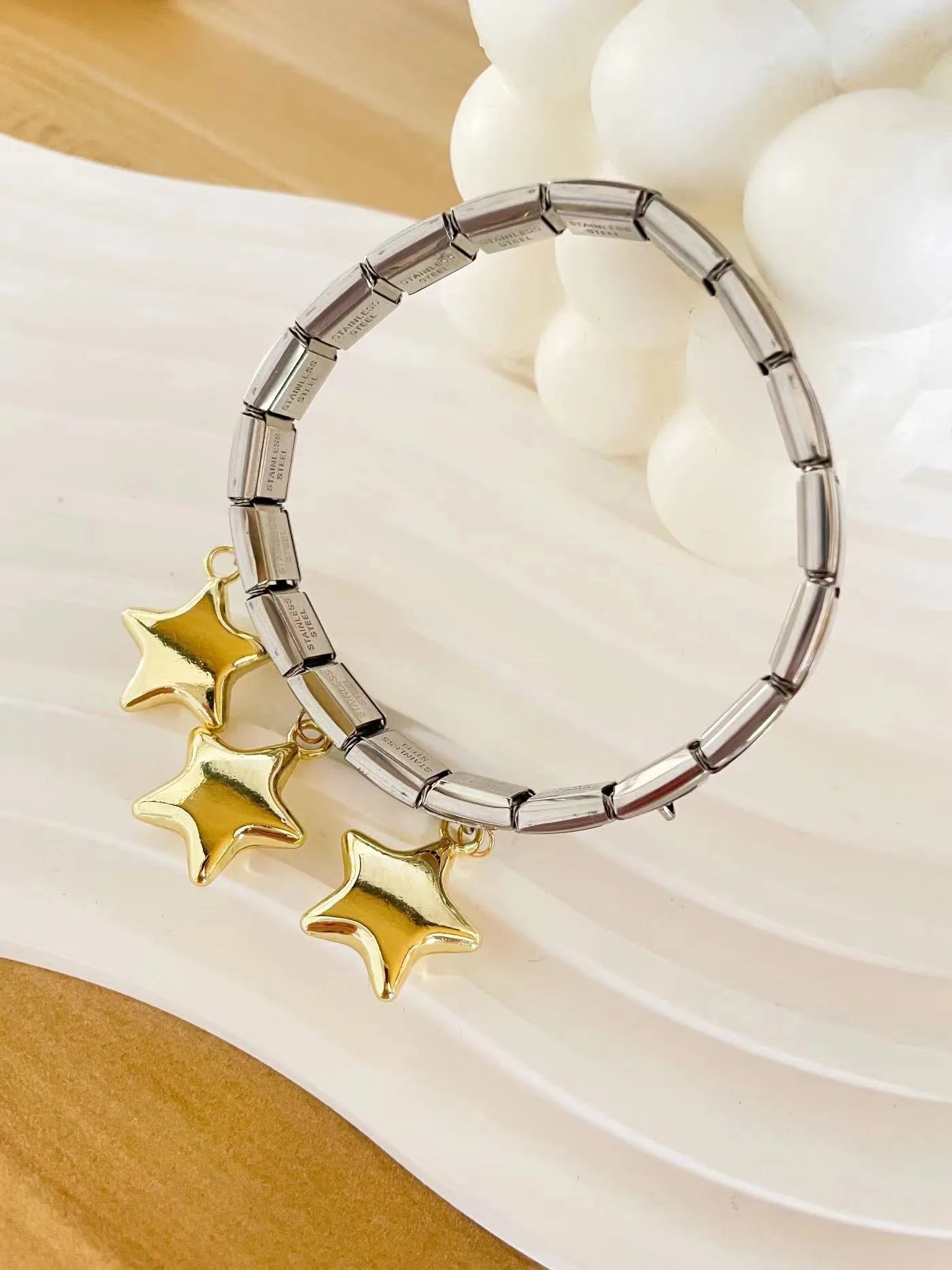 Pulsera Italiana Estrellas Acero Inoxidable