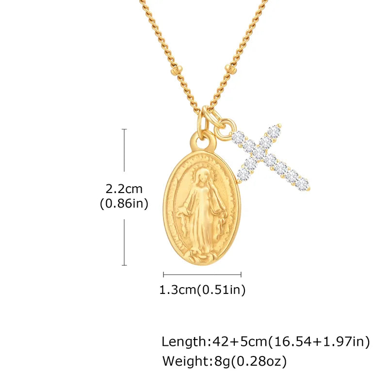 Collar Virgen María Cruz Dorado Cobre