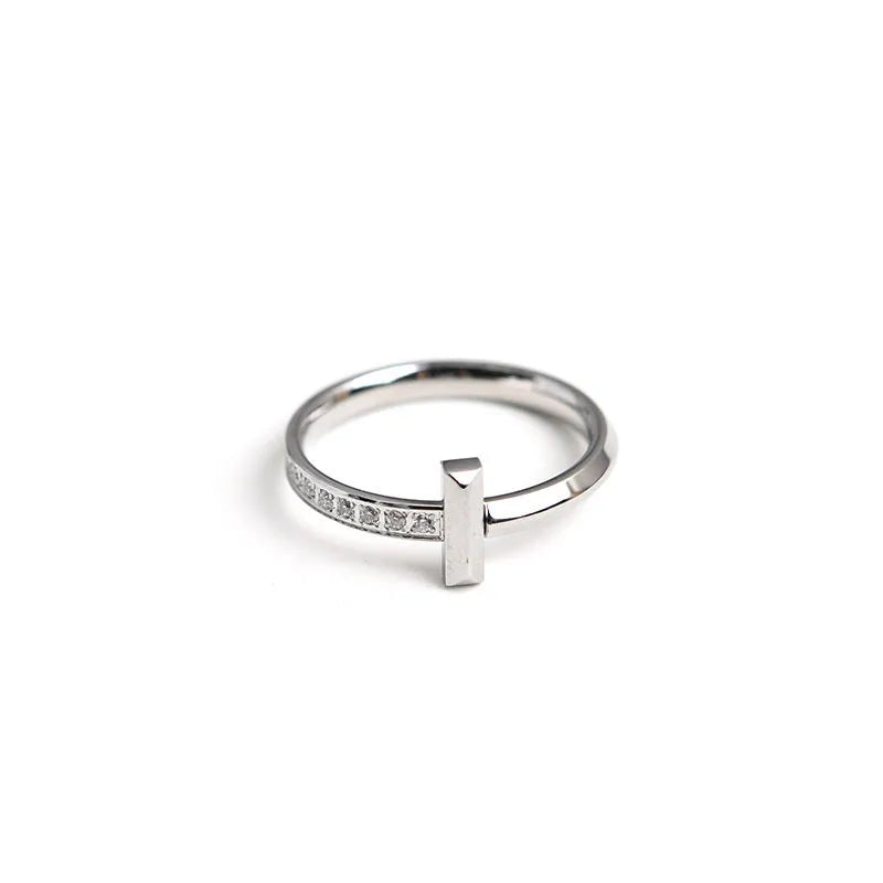 Anillo Sencillo Rectángulo Acero Titanio