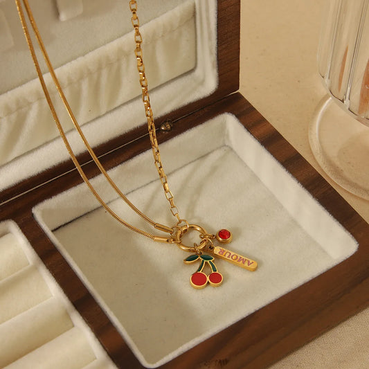 Collar Amour Cereza Acero Inoxidable