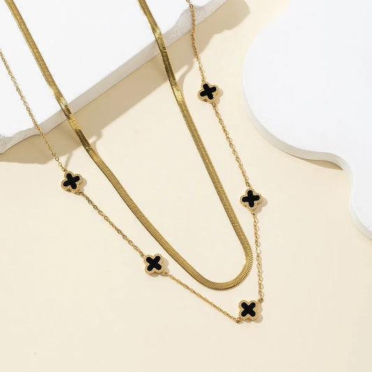 Collar Doble Trébol Acero Inoxidable