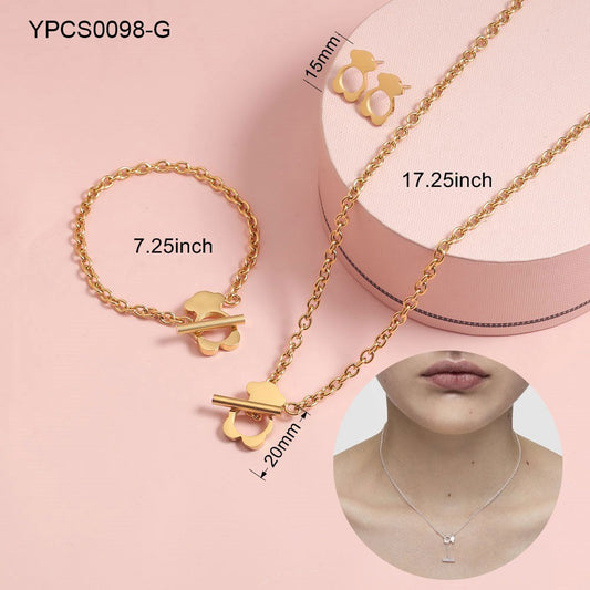 Set Collar Pulsera Aretes Oso Acero Inoxidable