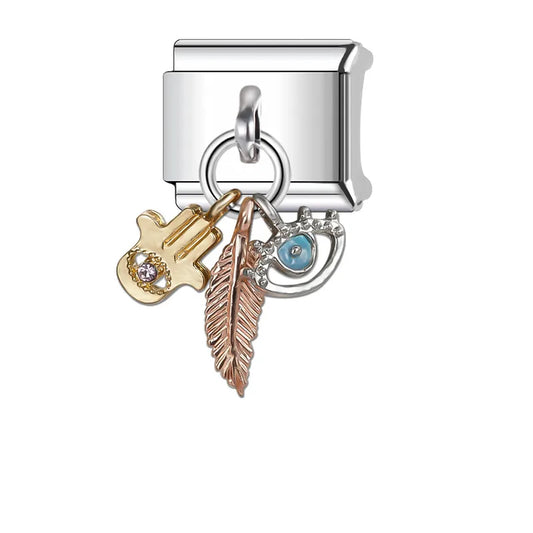 Charm Italiano Ojo Mano Pluma Acero Inoxidable