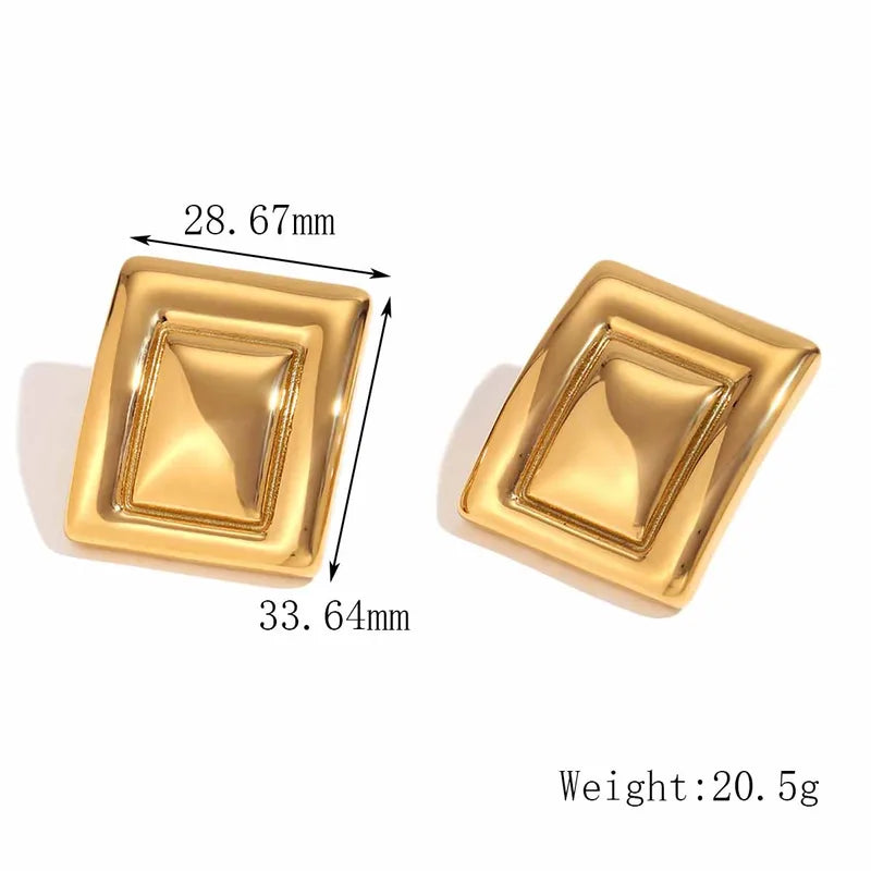 Aretes Rectángulo Dorado Acero Inoxidable