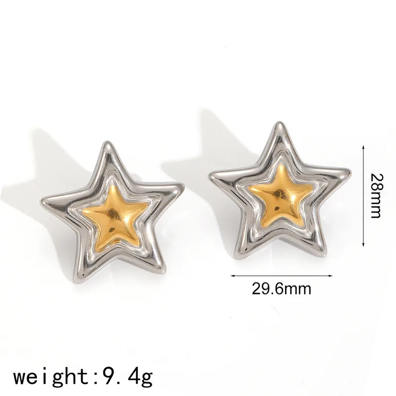 Aretes Estrella Bicolor Acero Inoxidable
