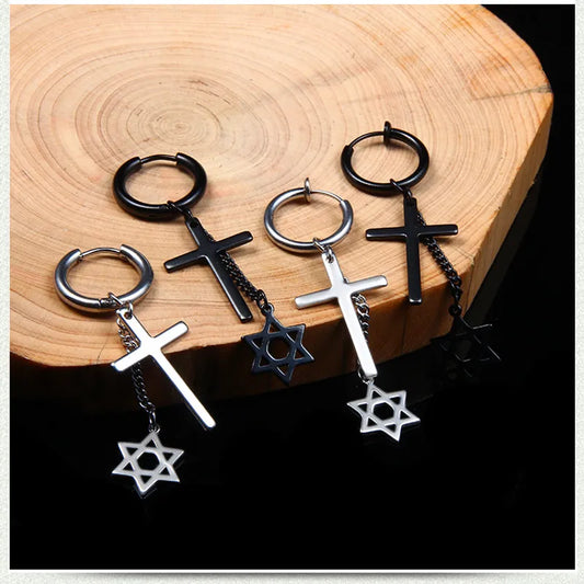 Aretes Cruz Estrella Acero Inoxidable