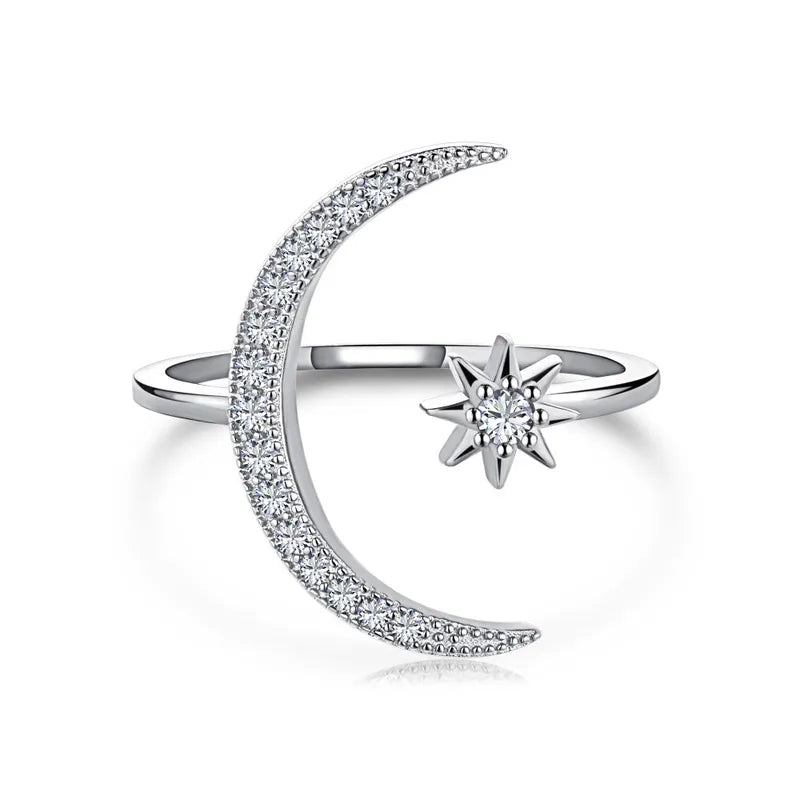 Anillo Estrella Luna Plata Esterlina