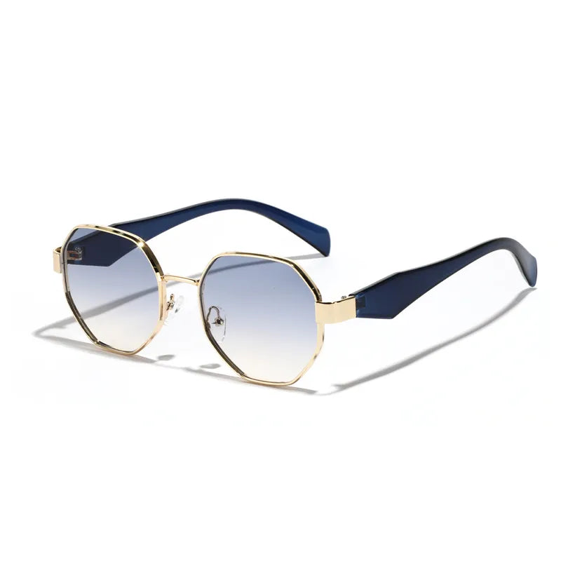 Gafas Azul Polígono Marco Dorado