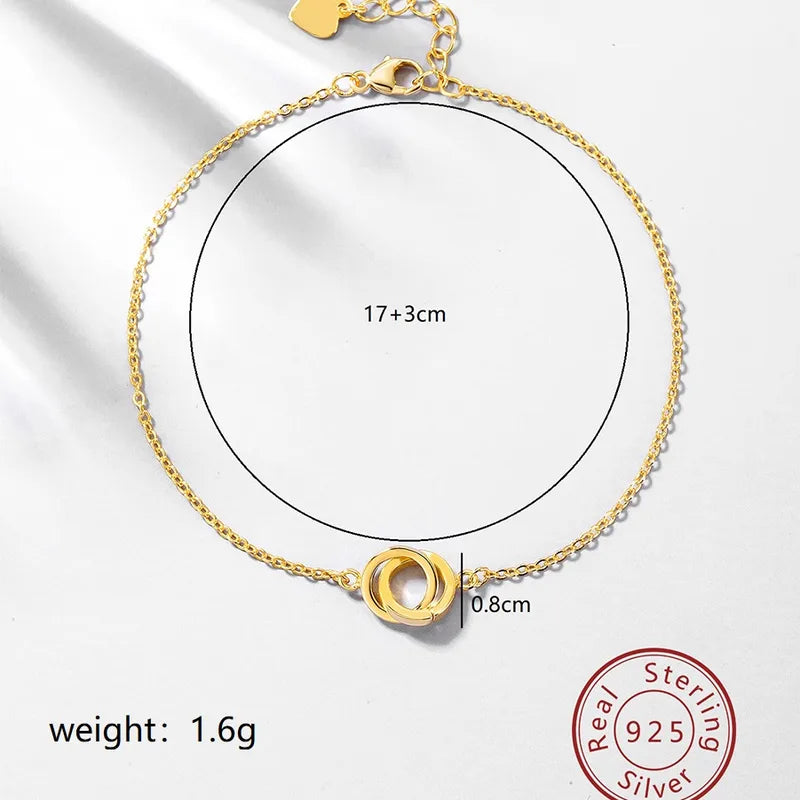 Pulsera Anillos Dorada Plata De Ley 925