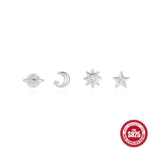 Juego Luna Estrella Planeta Sol Plata De Ley 925