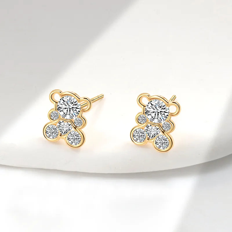 Aretes Oso Dorado Plata De Ley 925