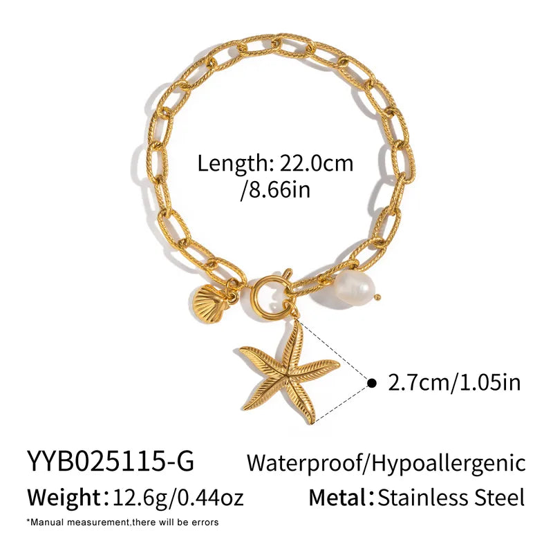 Pulsera Perla Estrella De Mar Acero Inoxidable