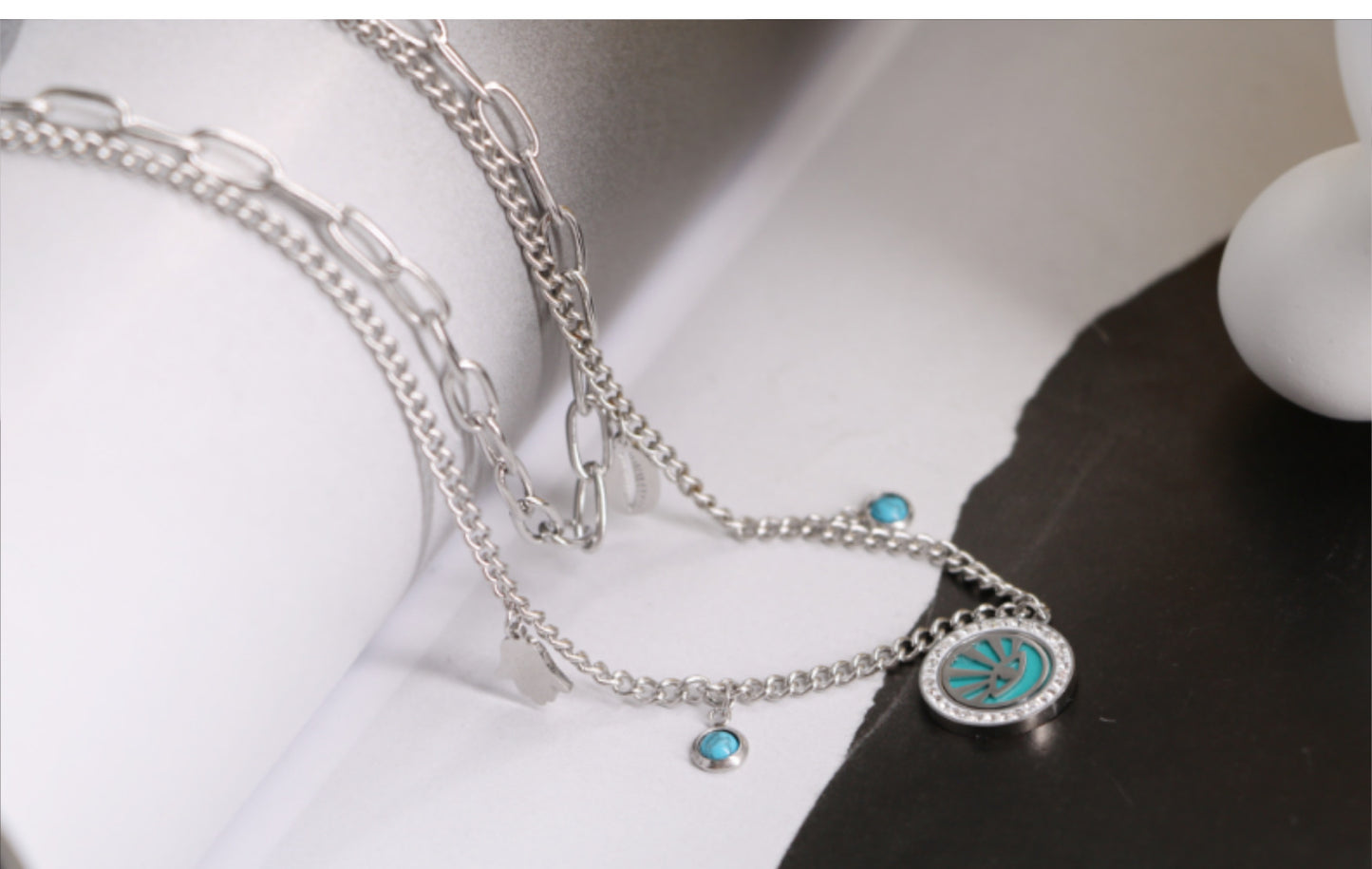 Collar Ojo Del Diablo Acero Titanio Turquesa