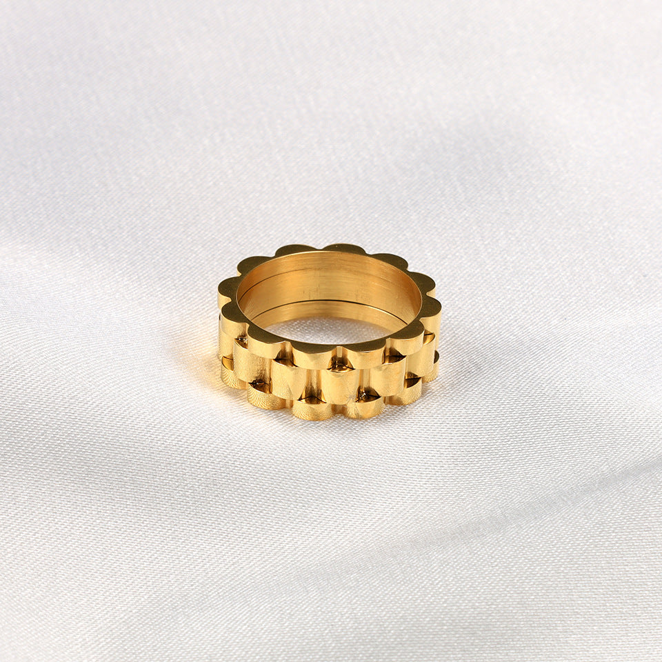 Anillo Cadena Dorado Acero Titanio