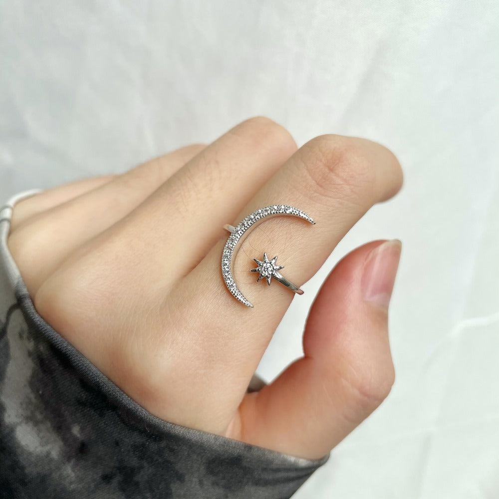Anillo Estrella Luna Plata Esterlina