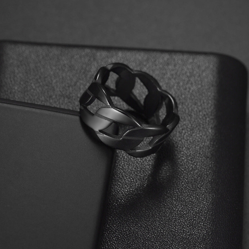 Anillo Negro Cadena Acero Inoxidable