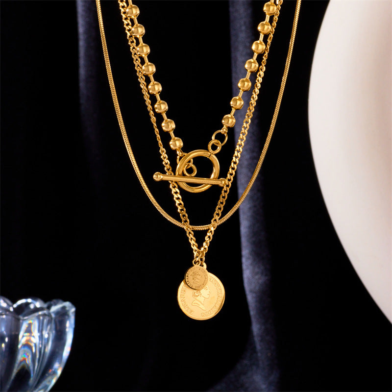 Collar Triple Monedas Acero Inoxidable