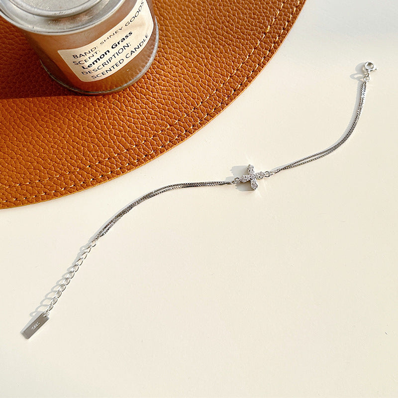 Pulsera Doble Cruz Plata De Ley 925