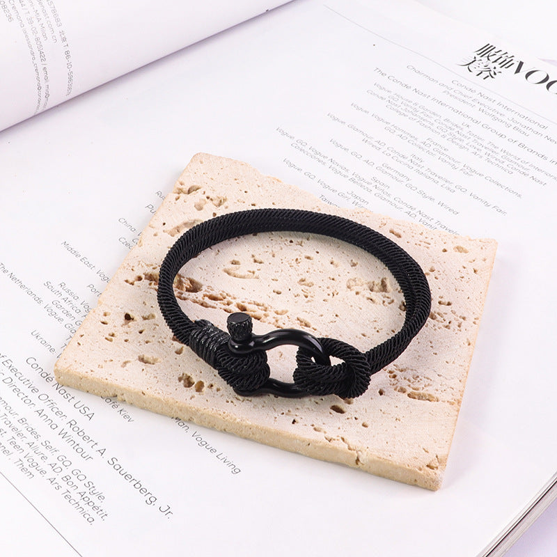 Pulsera Negra Tela Acero Inoxidable