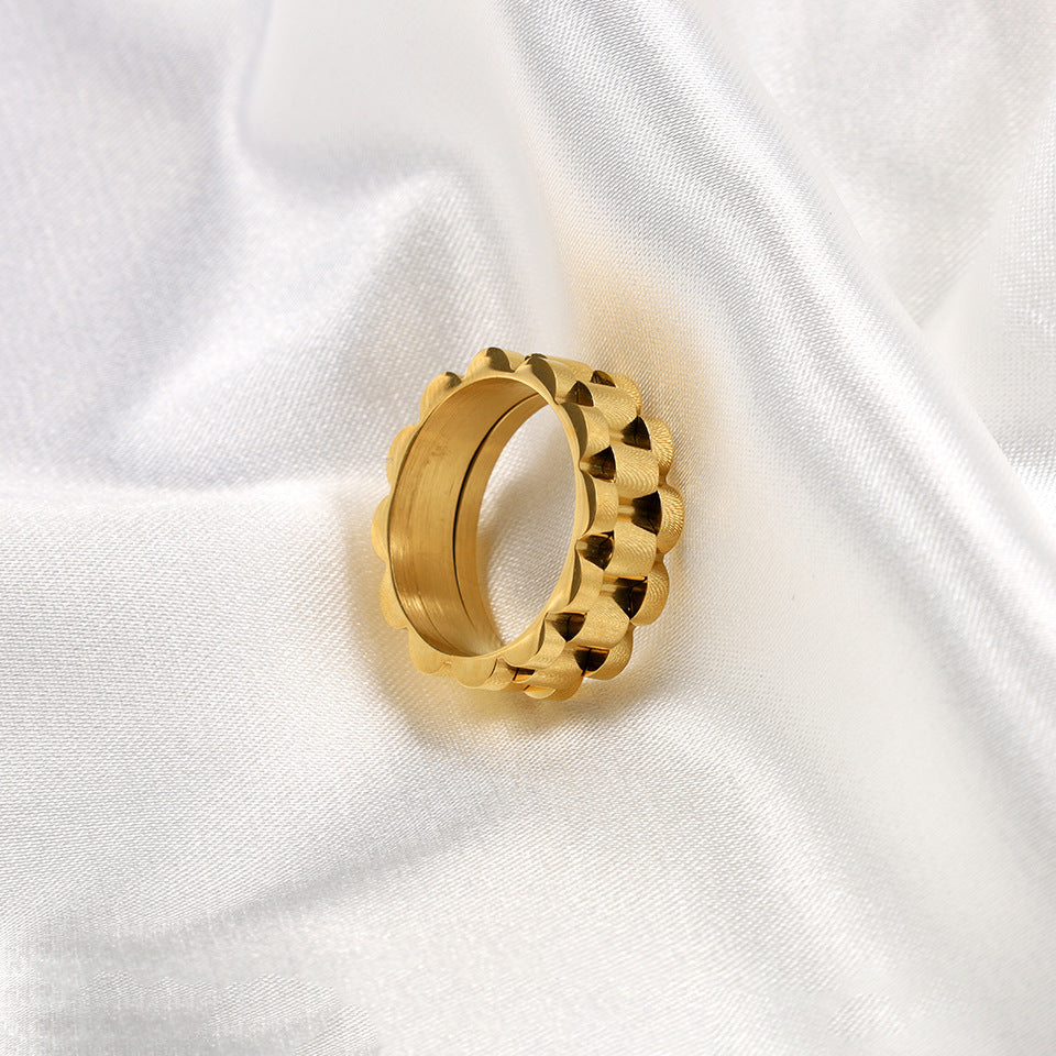 Anillo Cadena Dorado Acero Titanio