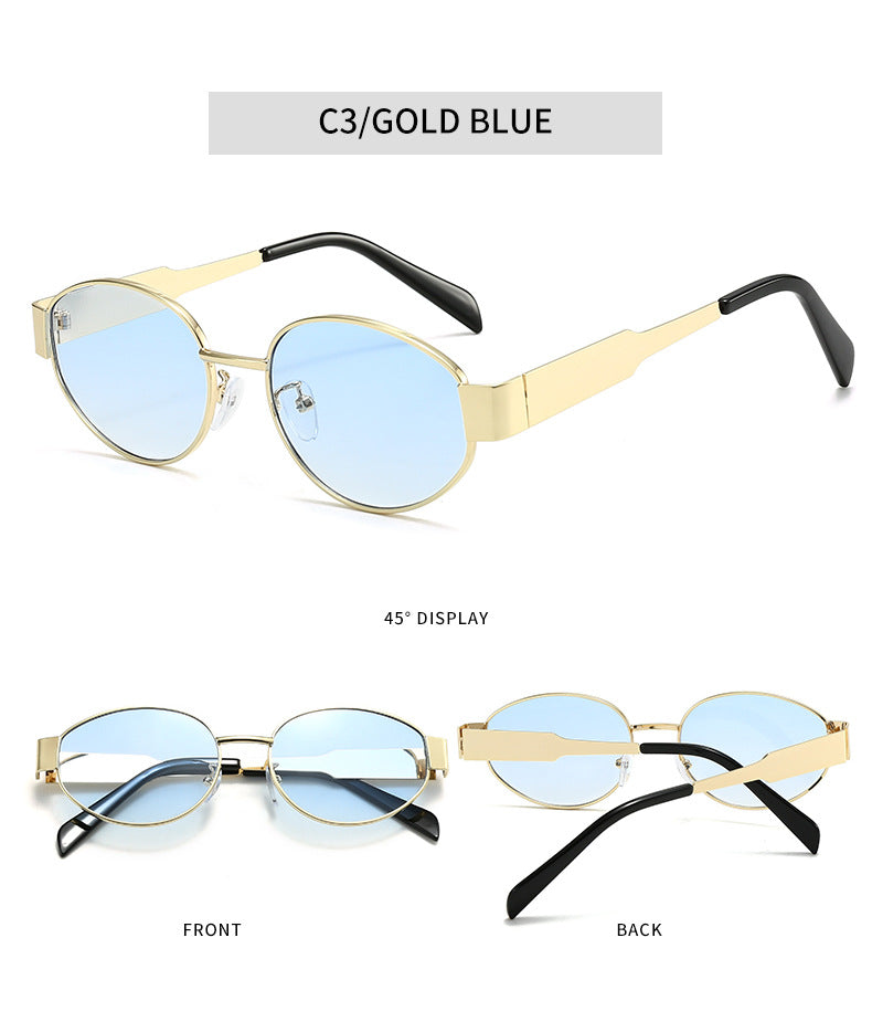 Gafas Azul Marco Ovalado Dorado