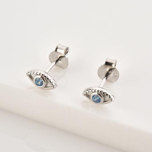 Aretes Ojo Azul Plata S925