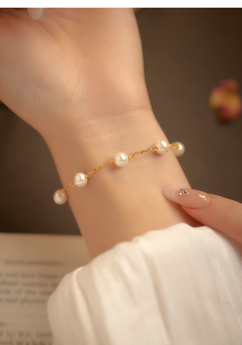 Pulsera Dorado Perlas Plata De Ley 925