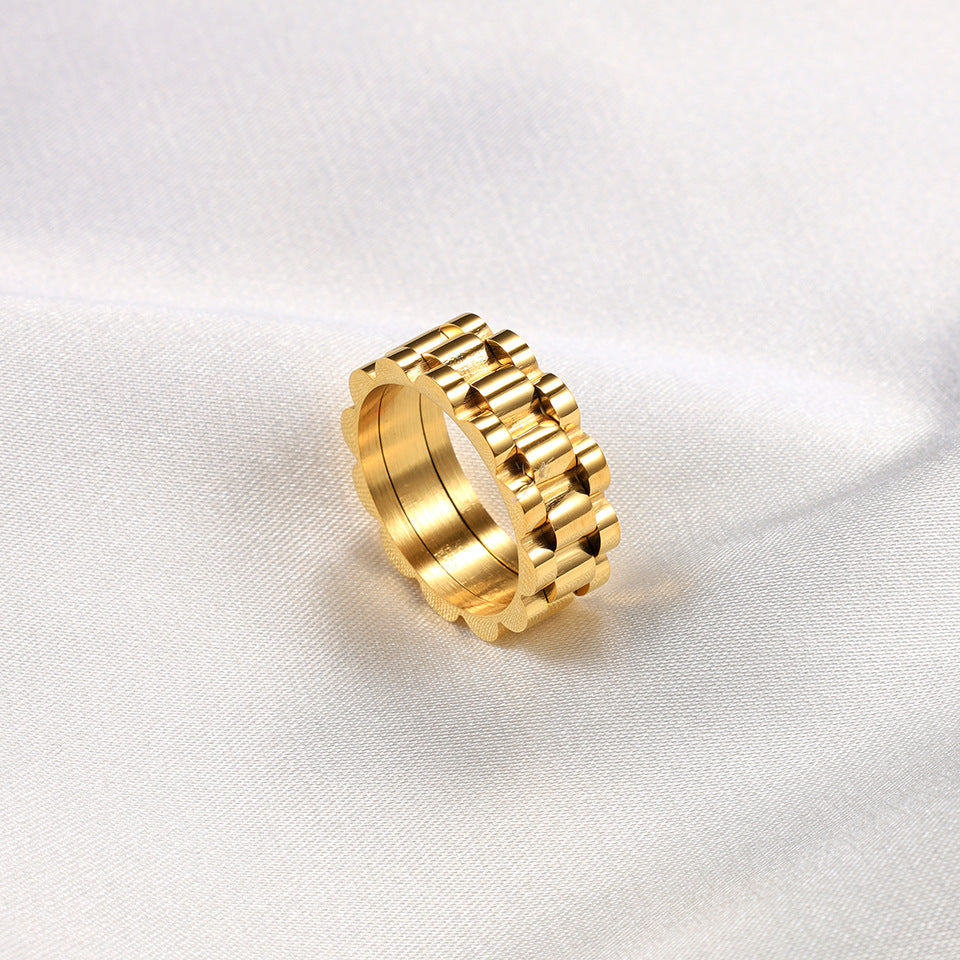 Anillo Cadena Dorado Acero Titanio