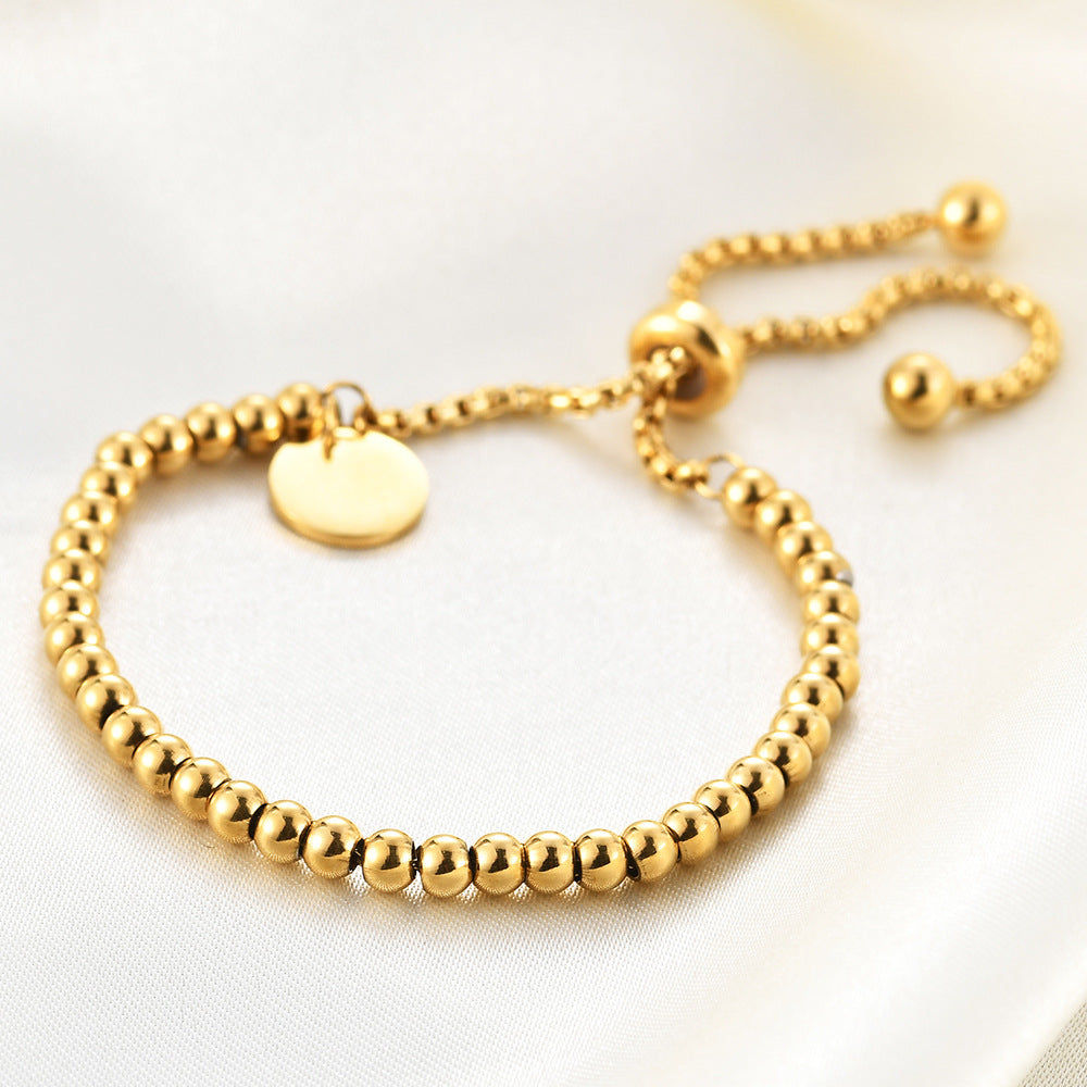 Pulsera Ajustable Con Cuentas Acero Titanio