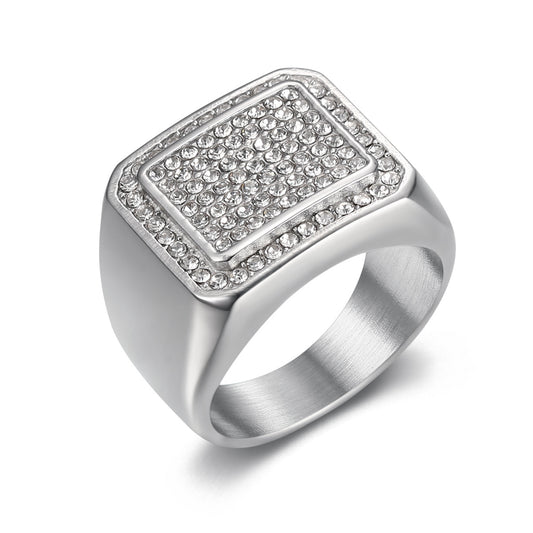 Anillo Hip Hop Cuadrado Plateado