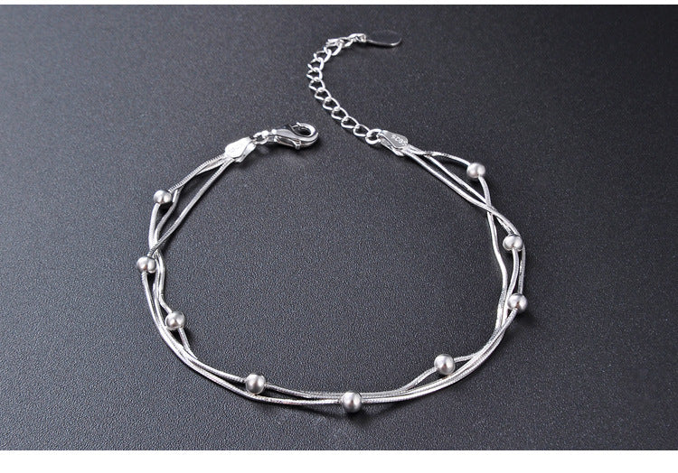 Pulsera De Tres Capas De Plata De Ley S925