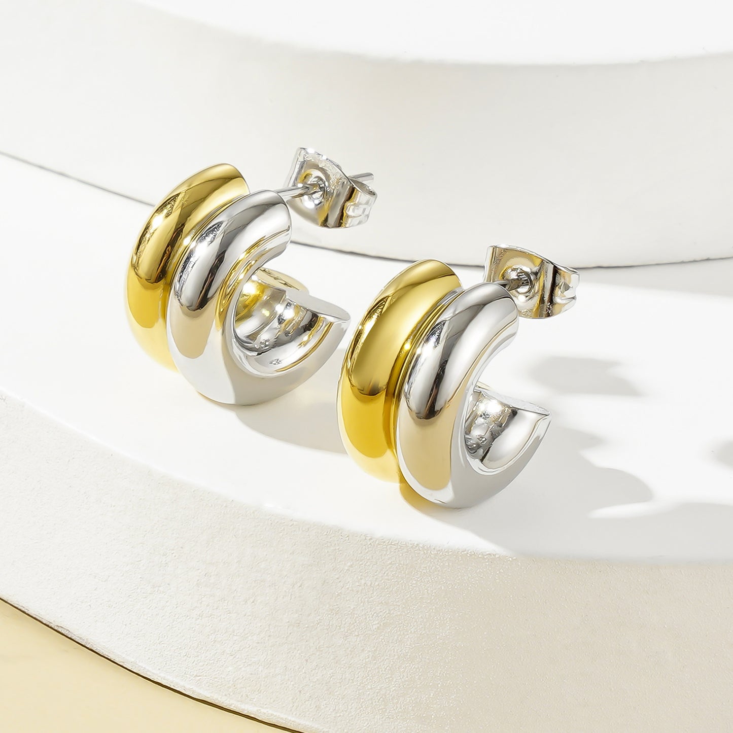 Aretes Doble Bicolor Acero Inoxidable