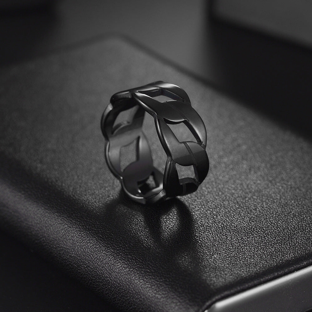 Anillo Negro Cadena Acero Inoxidable