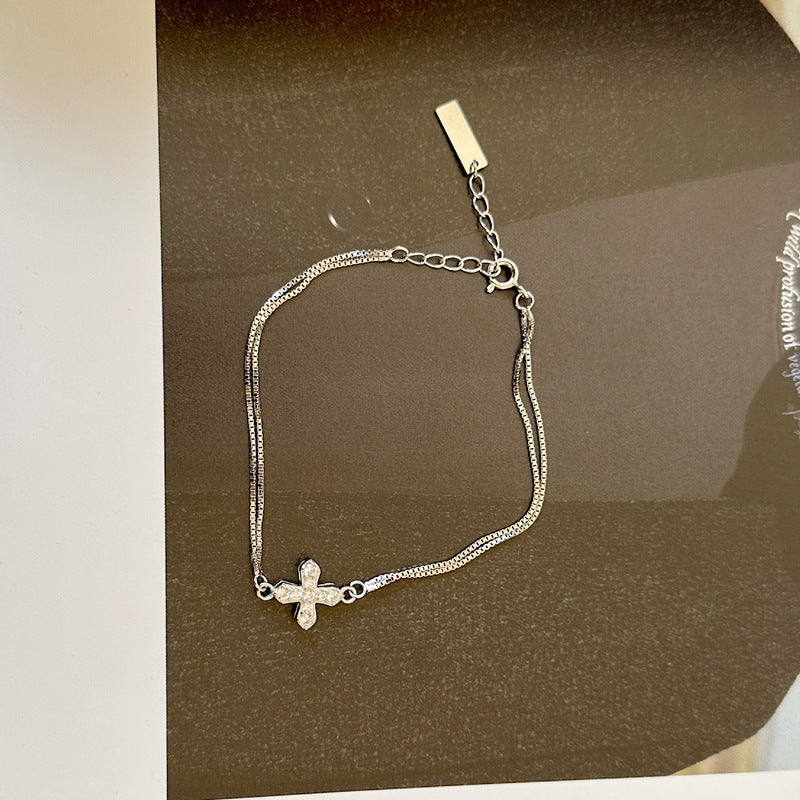 Pulsera Doble Cruz Plata De Ley 925