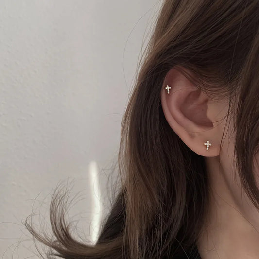 Aretes Cruz Plata 925