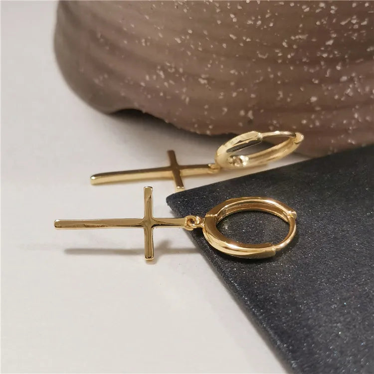Aretes Cruz Dorados Plata De Ley S925