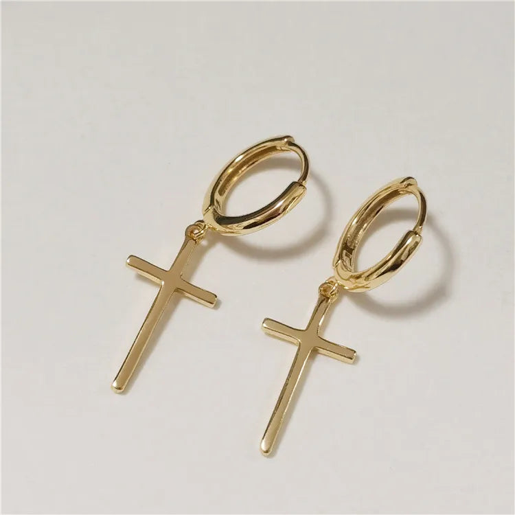Aretes Cruz Dorados Plata De Ley S925