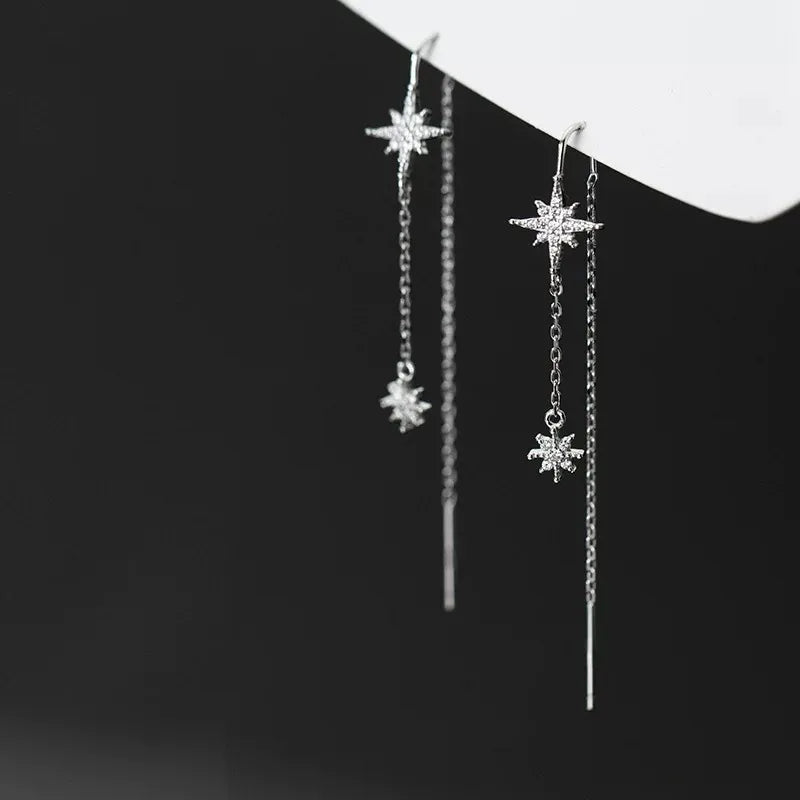 Aretes Estrella Largos Plata S925