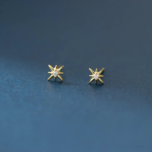 Aretes Estrella Octogonal Dorados Plata Esterlina