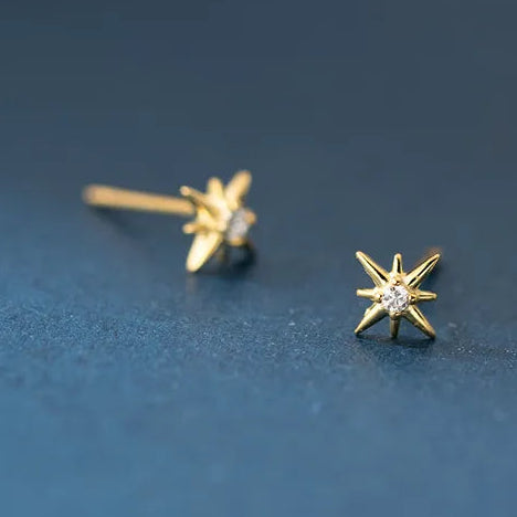 Aretes Estrella Octogonal Dorados Plata Esterlina