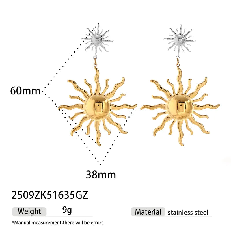 Aretes Bicolor Sol Acero Inoxidable