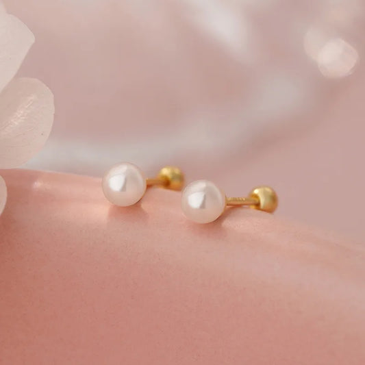 Aretes Perla 4 mm Dorados Plata S999