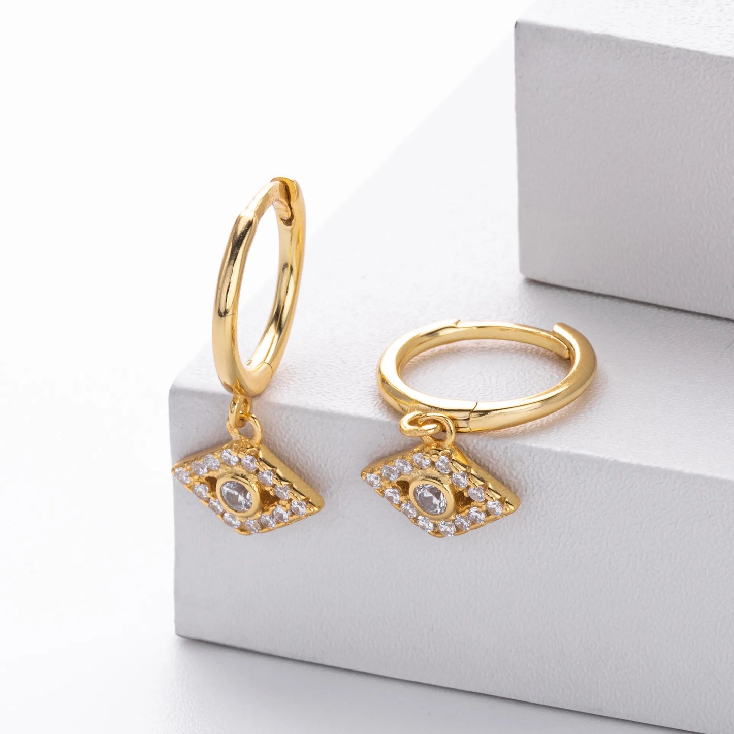 Aretes Ojo Dorado Plata Esterlina S925
