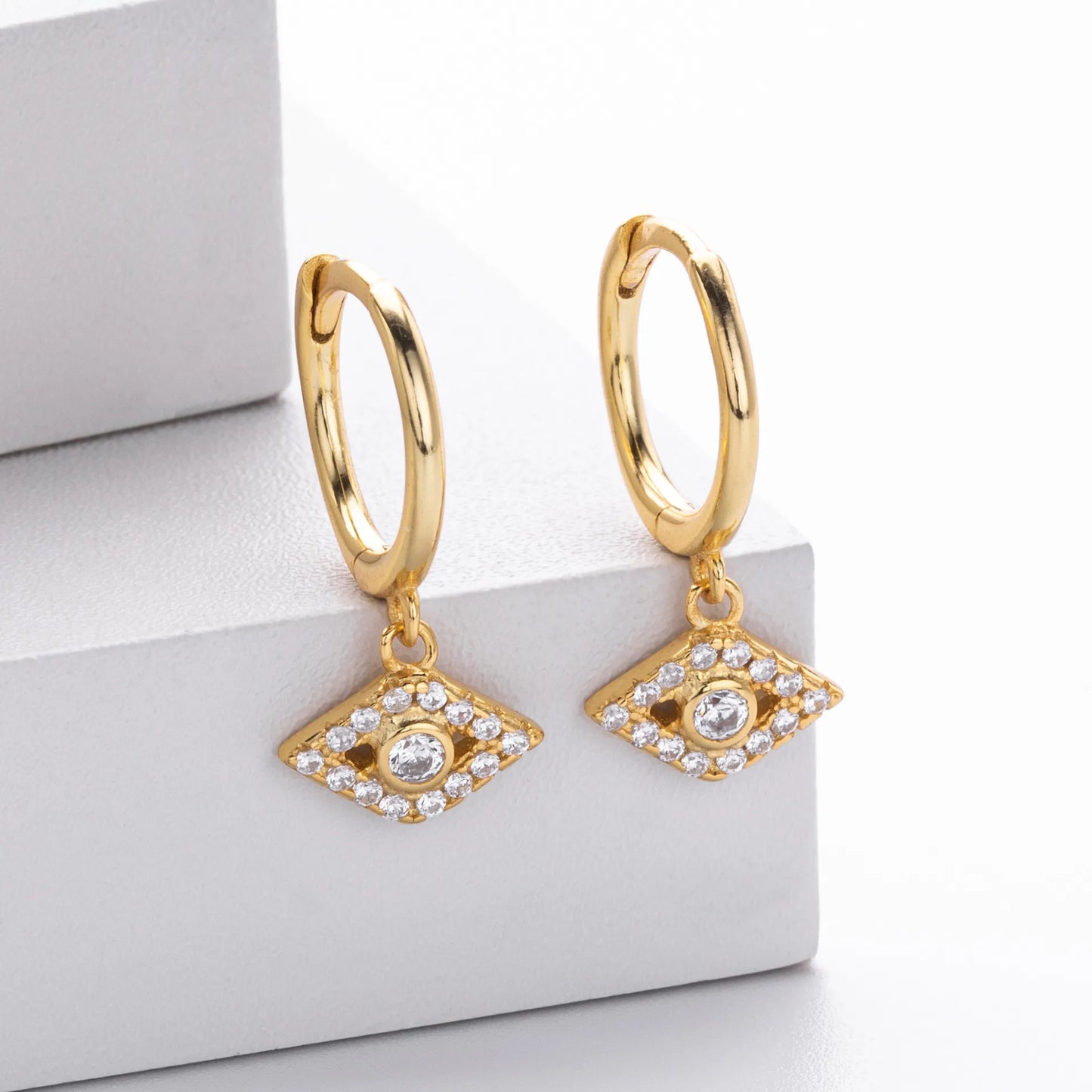 Aretes Ojo Dorado Plata Esterlina S925