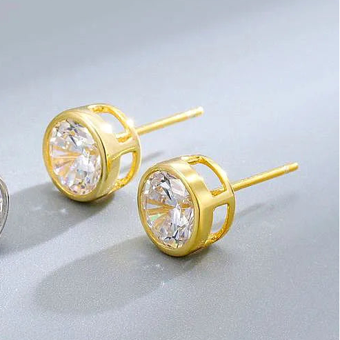 Aretes Dorado Circón Redondo 4mm Plata Esterlina