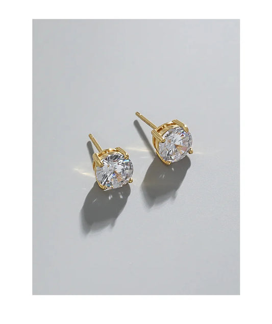 Aretes Circón Redondo 5mm Dorado Plata S925