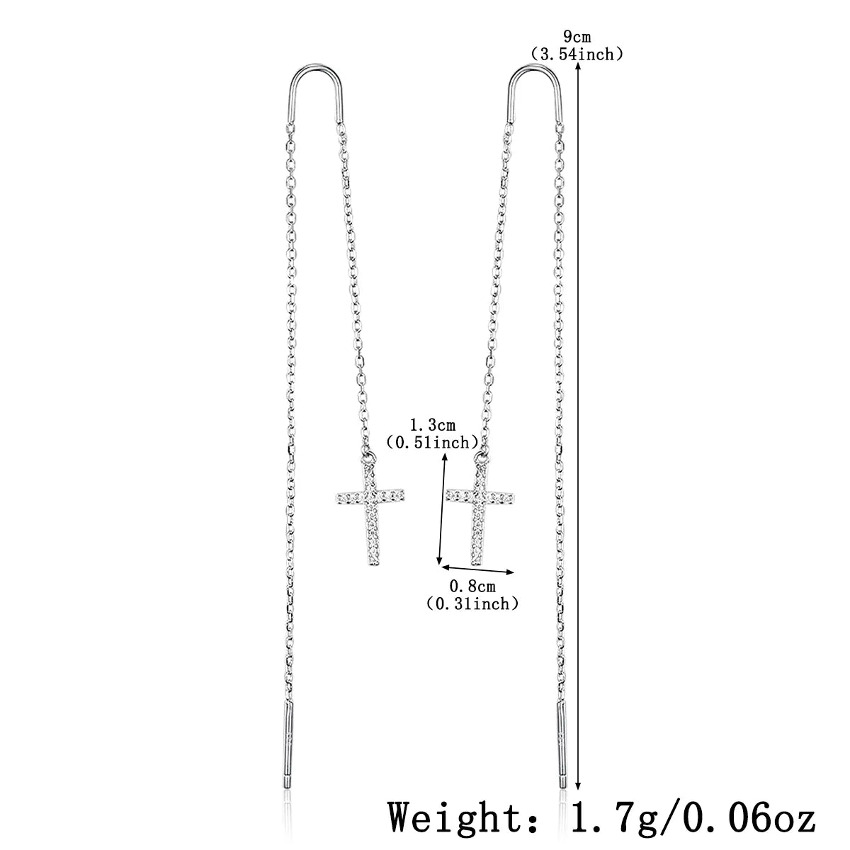 Aretes Largos Cruz Plata De Ley S925 Con Zirconia
